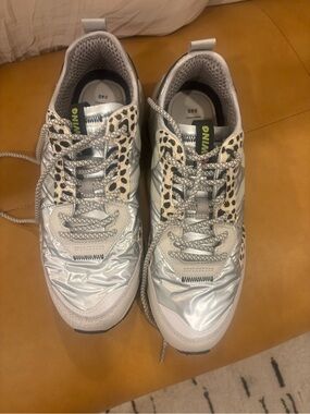 Victoria K Silver Metallic & Leopard Accent Sneakers